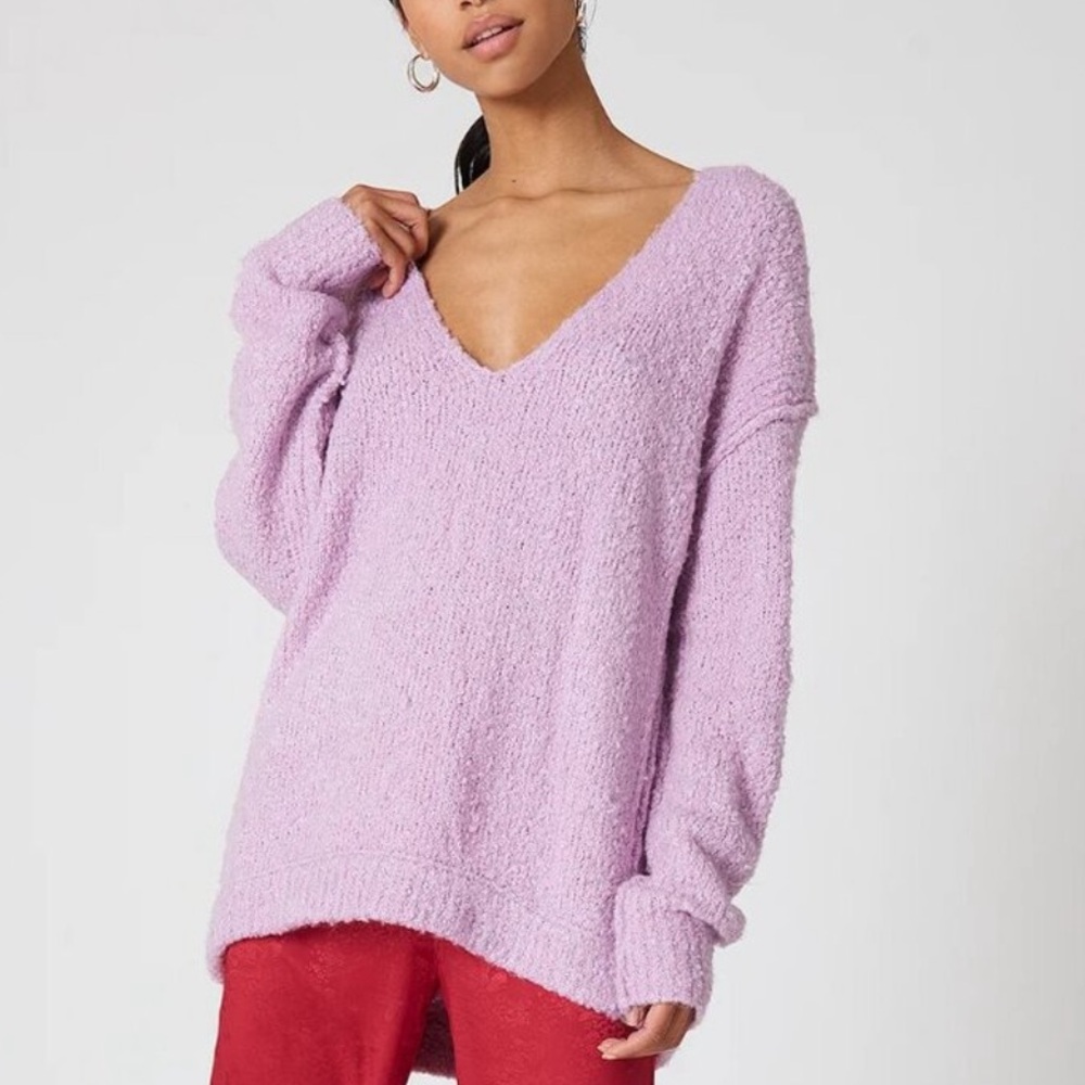Free People Lofty V-Neck Sweater Pink
